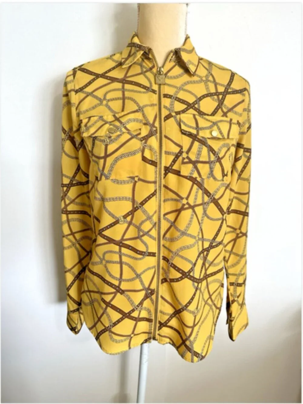 MICHAEL KORS Yellow Equestrian Chain Shirt Jacket XS S M Shacket 36